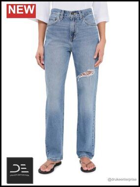 High Rise Straight Leg 100% Cotton Non-Stretch Denim Jeans